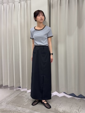 「SENSE OF PLACE by URBAN RESEARCH(センスオブプレイスバイアーバンリサーチ)の『別注』Healthknit×SENSE OF PLACE ボーダーTシャツ(Tシャツ/カットソー、ブルー系)」を使った、カワグチさん(レディース・164cm)の春コーディネート