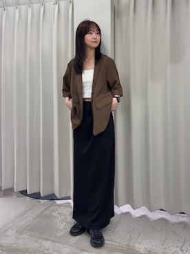「SENSE OF PLACE by URBAN RESEARCH(センスオブプレイスバイアーバンリサーチ)の『一部WEB限定カラー』『UR TECH DRYLUXE』リネンライクジャケット(その他アウター、ブラウン系)」を使った、カワグチさん(レディース・164cm)の夏コーディネート