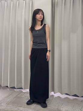 「SENSE OF PLACE by URBAN RESEARCH(センスオブプレイスバイアーバンリサーチ)のシアーレイヤードカップツキタンクトップ(タンクトップ、グレー系)」を使った、カワグチさん(レディース・164cm)の夏コーディネート
