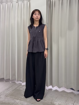 「SENSE OF PLACE by URBAN RESEARCH(センスオブプレイスバイアーバンリサーチ)の『洗濯可』ペプラムジップセーター(ニット/セーター、グレー系)」を使った、カワグチさん(レディース・164cm)の夏コーディネート