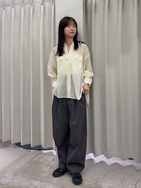 「SENSE OF PLACE by URBAN RESEARCH(センスオブプレイスバイアーバンリサーチ)のシアーフーディシャツ(シャツ/ブラウス、イエロー系)」を使った、カワグチさん(レディース・164cm)の夏コーディネート