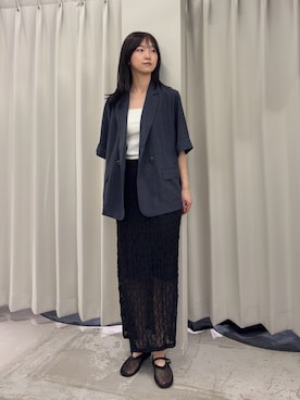「SENSE OF PLACE by URBAN RESEARCH(センスオブプレイスバイアーバンリサーチ)の『UR TECH DRYLUXE』リネンライクジャケット(テーラードジャケット、ブルー系)」を使った、カワグチさん(レディース・164cm)の春コーディネート