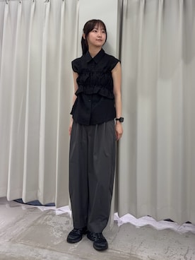 「SENSE OF PLACE by URBAN RESEARCH(センスオブプレイスバイアーバンリサーチ)のビスチェセットノースリーブシャツ(シャツ/ブラウス、ブラック系)」を使った、カワグチさん(レディース・164cm)の夏コーディネート