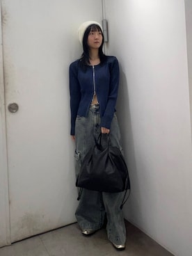 「SMELLY（スメリー）のシャギービーニー（ニットキャップ/ビーニー）」を使った、カワグチさん（レディース・164cm）の秋コーディネート