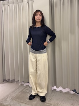 「SENSE OF PLACE by URBAN RESEARCH(センスオブプレイスバイアーバンリサーチ)のシャーリングスリーブレイヤードTシャツ(Tシャツ/カットソー、ブルー系)」を使った、カワグチさん(レディース・164cm)の秋コーディネート