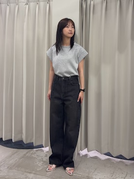 「SENSE OF PLACE by URBAN RESEARCH(センスオブプレイスバイアーバンリサーチ)のモチモチポンチTシャツ(Tシャツ/カットソー、グレー系)」を使った、カワグチさん(レディース・164cm)の夏コーディネート