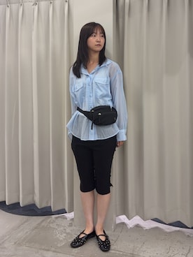 「SENSE OF PLACE by URBAN RESEARCH(センスオブプレイスバイアーバンリサーチ)のシアーフーディシャツ(シャツ/ブラウス、ブルー系)」を使った、カワグチさん(レディース・164cm)の夏コーディネート