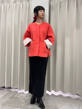 「アイテム（ノーカラーコート）」を使った、カワグチさん（レディース・164cm）の秋コーディネート
