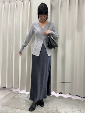 「SENSE OF PLACE by URBAN RESEARCH（センスオブプレイスバイアーバンリサーチ）のパッチワークVネックカーディガン（カーディガン/ボレロ）」を使った、カワグチさん（レディース・164cm）の秋コーディネート