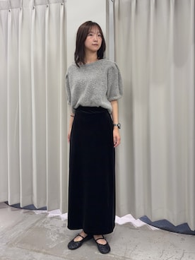 「SENSE OF PLACE by URBAN RESEARCH(センスオブプレイスバイアーバンリサーチ)の『洗濯可』フサフサハーフスリーブニット(ニット/セーター、グレー系)」を使った、カワグチさん(レディース・164cm)の秋コーディネート