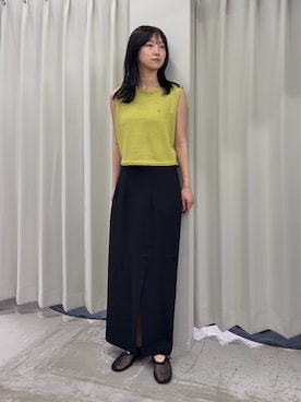 「SENSE OF PLACE by URBAN RESEARCH(センスオブプレイスバイアーバンリサーチ)の『洗濯可』リネンタッチクロップドセーター(ニット/セーター、イエロー系)」を使った、カワグチさん(レディース・164cm)の春コーディネート