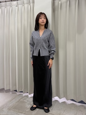 「SENSE OF PLACE by URBAN RESEARCH(センスオブプレイスバイアーバンリサーチ)の『洗濯可』抗ピルキーネックカーディガン(カーディガン/ボレロ、グレー系)」を使った、カワグチさん(レディース・164cm)の秋コーディネート