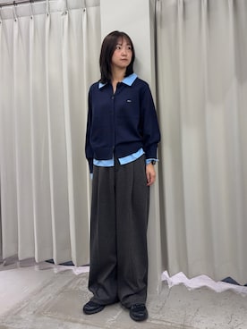 「SENSE OF PLACE by URBAN RESEARCH(センスオブプレイスバイアーバンリサーチ)の『洗濯可』プレートツキシャツドッキングニットカーディガン(カーディガン/ボレロ、ブルー系)」を使った、カワグチさん(レディース・164cm)の秋コーディネート