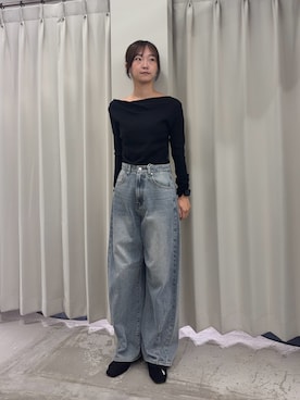 「SENSE OF PLACE by URBAN RESEARCH(センスオブプレイスバイアーバンリサーチ)の『洗濯可』抗ピル ストレッチリブドレープセーター(ニット/セーター、ブラック系)」を使った、カワグチさん(レディース・164cm)の秋コーディネート