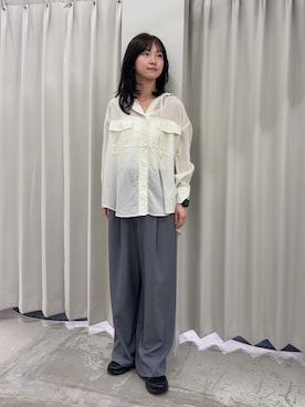 「SENSE OF PLACE by URBAN RESEARCH(センスオブプレイスバイアーバンリサーチ)のシアーフーディシャツ(シャツ/ブラウス、イエロー系)」を使った、カワグチさん(レディース・164cm)の春コーディネート
