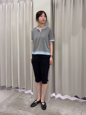 「SENSE OF PLACE by URBAN RESEARCH(センスオブプレイスバイアーバンリサーチ)のヘンリーネックレイヤードトップ(半袖)(Tシャツ/カットソー、グレー系)」を使った、カワグチさん(レディース・164cm)の春コーディネート