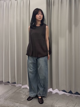「SENSE OF PLACE by URBAN RESEARCH(センスオブプレイスバイアーバンリサーチ)のショルダータックバルーンブラウス(シャツ/ブラウス、ブラウン系)」を使った、カワグチさん(レディース・164cm)の春コーディネート