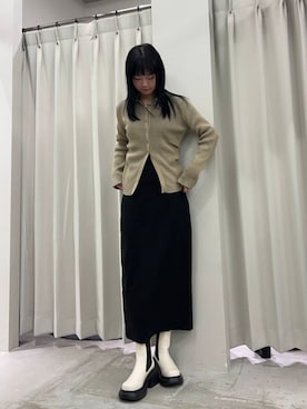 「SENSE OF PLACE by URBAN RESEARCH（センスオブプレイスバイアーバンリサーチ）の『消臭』サイドゴアボリュームソールブーツ（ブーツ）」を使った、カワグチさん（レディース・164cm）の冬コーディネート