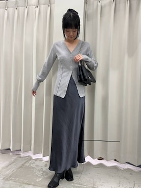 「SENSE OF PLACE by URBAN RESEARCH（センスオブプレイスバイアーバンリサーチ）のパッチワークVネックカーディガン（カーディガン/ボレロ）」を使った、カワグチさん（レディース・164cm）の秋コーディネート