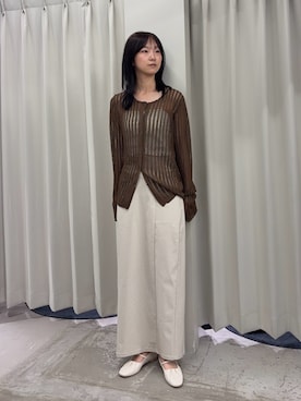 「SENSE OF PLACE by URBAN RESEARCH(センスオブプレイスバイアーバンリサーチ)の『洗濯可』スカラップレースアミカーディガン(カーディガン/ボレロ、ブラウン系)」を使った、カワグチさん(レディース・164cm)の春コーディネート