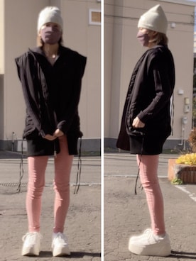 「アイテム（ダウンベスト）」を使った、ニャン@whitemaskさん（レディース・160cm）の秋コーディネート