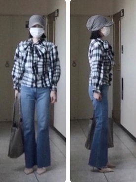 「フレアデニム」｜ニャン@whitemaskさん（レディース・160cm）の春コーディネート