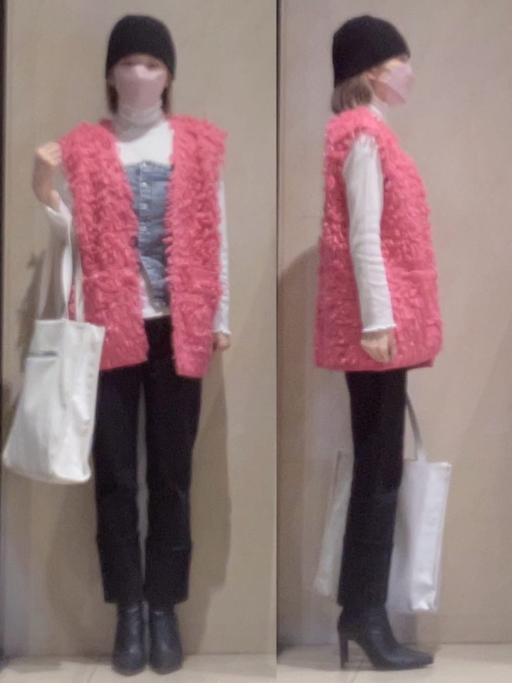 「フリンジニットベスト、FREAK’Ｓ STORE、ロールアップデニム、ZARA、H&M、デニムビスチェ、ピンキーリング、To b. by agnes b.、SLY」｜「FREAK'S STOREのフリンジニットベスト/ニットジレ（ベスト、ピンク系）」を使った、ニャン@whitemaskさん（レディース・160cm）の春コーディネートの1枚目の写真