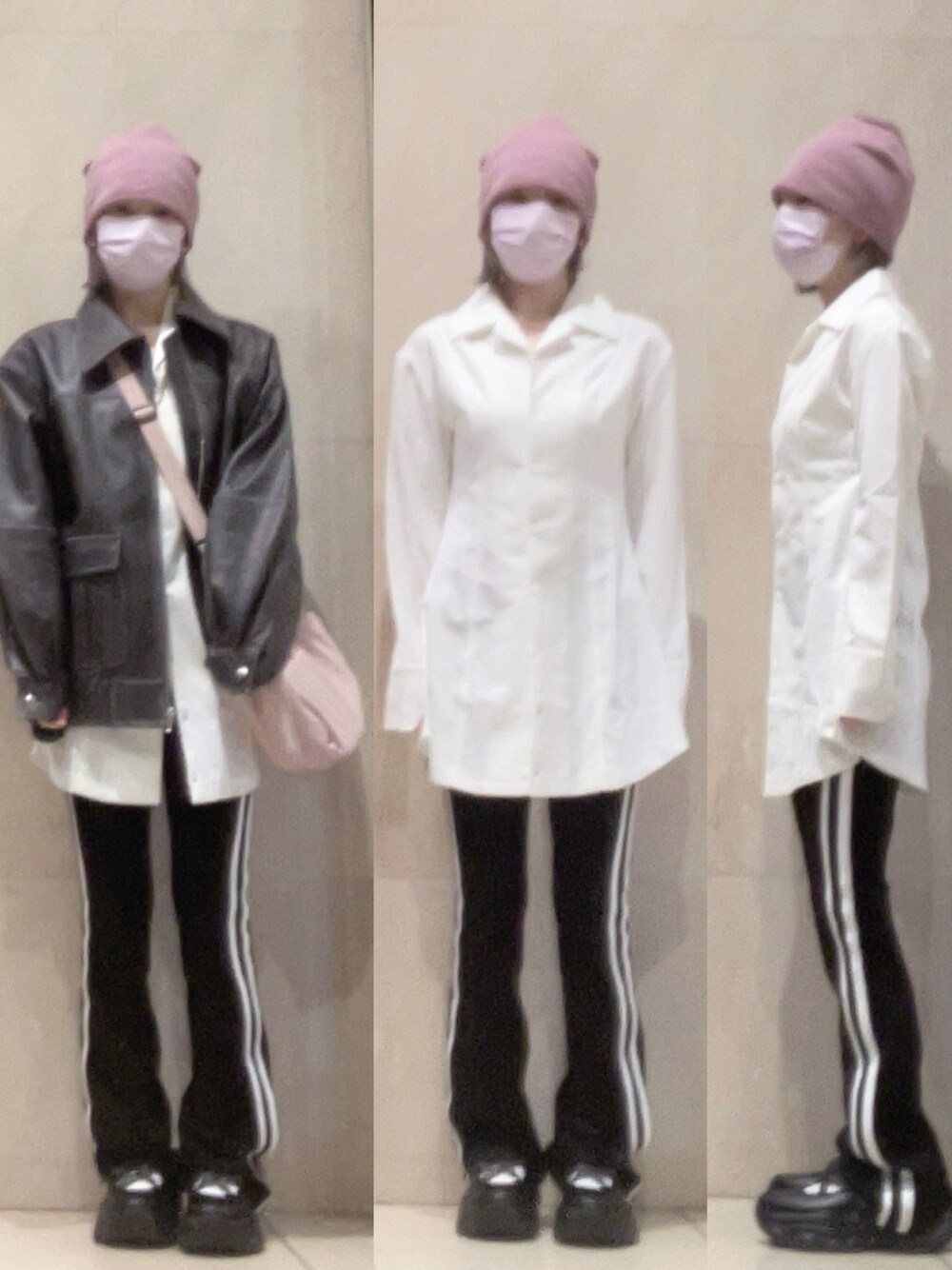 「EMODA、ZARA、WEGO、niko and ...、ラインフレアパンツ、シャツワンピ、フェイクレザーブルゾン」｜「ZARAのアイテム（パンツ、ブラック系）」を使った、ニャン@whitemaskさん（レディース・160cm）の秋コーディネートの1枚目の写真
