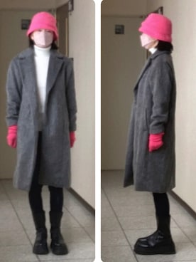 「EMODA」｜「アイテム（チェスターコート）」を使った、ニャン@whitemaskさん（レディース・160cm）の冬コーディネート