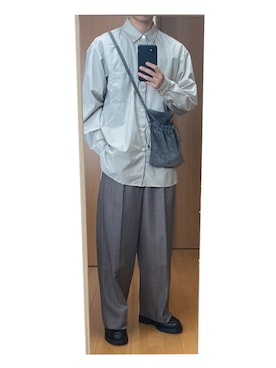 「巾着バッグ」｜「アイテム（モカシン/デッキシューズ）」を使った、そそそそさん（メンズ・171cm）の秋コーディネート