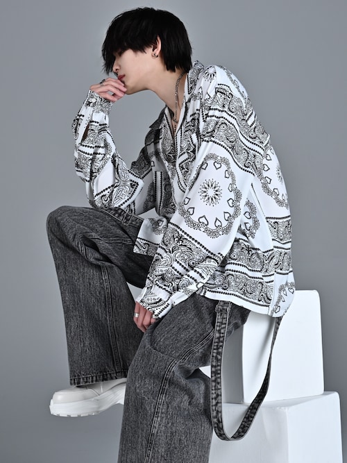 デザインセットアップ、アート柄ドルマン セール】dolman sleeve open color shirt / ドルマンスリーブオープン