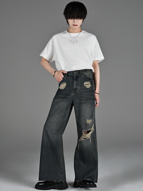 vintage side belt flare denim slacks（デニムパンツ）｜ADRER