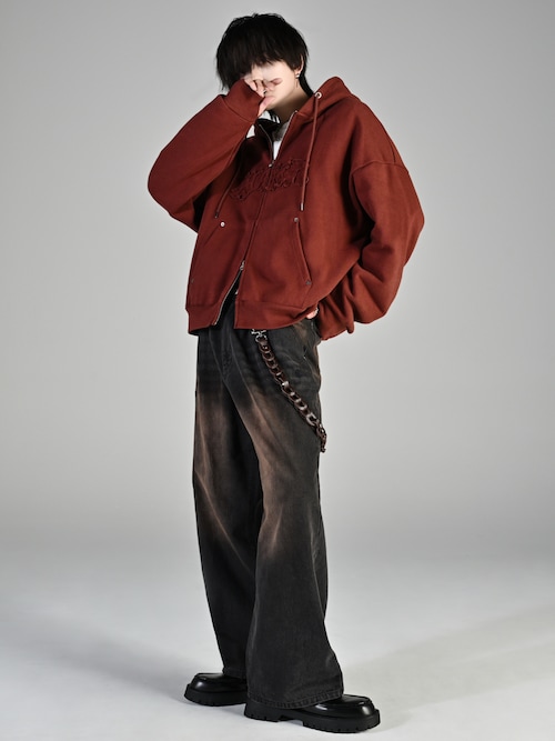 heavy weight logo semi short vintage double zip parker