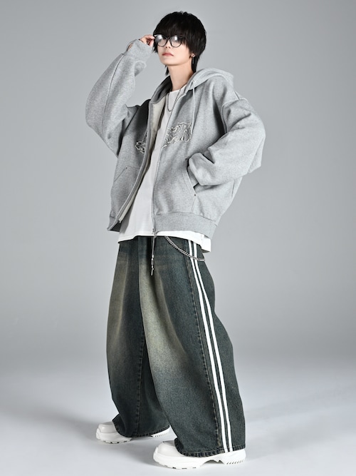 heavy weight logo semi short vintage double zip parker
