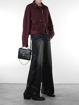 「ADRER（アドラー）のMilitary Gimmick Long Sleeve Shirt Blouson / ミリタリーギミックロングスリーブシャツブルゾン（ブルゾン、レッド系）」を使った、犬飼京 inukai keiさん（メンズ・183cm）の秋コーディネート