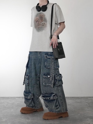 「ADRER(アドラー)のdenim parachute cargo pants/デニムパラシュートカーゴパンツ(デニムパンツ)」を使った、犬飼京 inukai keiさん(メンズ・183cm)の春コーディネート