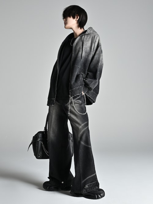 猛闘犬丸 デニムスエットジップパーカー、プルオーバーコットンパーカー セール】デニムフードプルオーバー/パーカー（パーカー）｜B.R.U