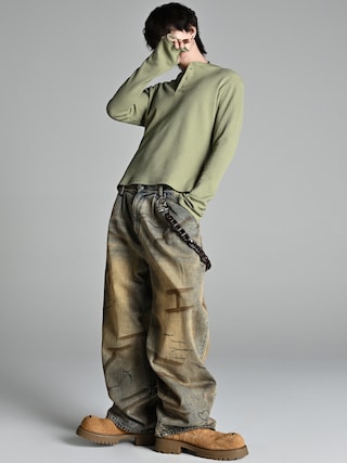 「MASONPRINCE（メイソンプリンス）の厚底 スエード レースアップブーツ XZ2058【MASONPRINCE】（ブーツ）」を使った、犬飼京 inukai keiさん（メンズ・183cm）の冬コーディネート