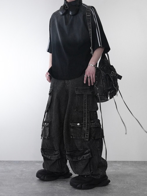 Over Size Line Sleeve Half-Zip Tee / オーバーサイズ ラインスリーブ