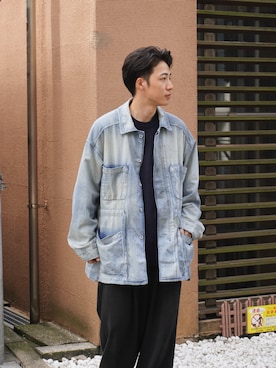 「ANCELLM（アンセルム）のアイテム（カバーオール、ブルー系）」を使った、taigaさん（メンズ・165cm）の夏コーディネート
