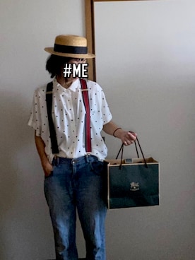 「BEAMS（ビームス）のアイテム（サスペンダー）」を使った、こたmamaさん（レディース・154cm）の夏コーディネート