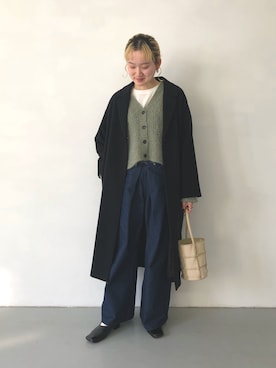 「ピスタチオ」｜「アイテム（チェスターコート）」を使った、スズノさん（レディース・162cm）の冬コーディネート