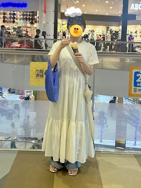「FREAK'S STORE（フリークスストア）のインド 異素材切替ワンピース/ ドッキングワンピース（ワンピース、ホワイト系）」を使った、しゃかりき・リラックスさん（レディース・159cm）の夏コーディネート