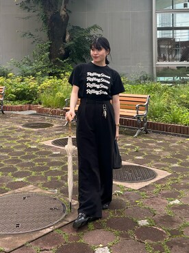 「JOURNAL STANDARD（ジャーナルスタンダード）のRollingStone Tシャツ（Tシャツ/カットソー、ブラック系）」を使った、しゃかりき・リラックスさん（レディース・159cm）の春コーディネート