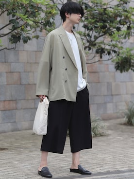 「SHAREEF（シャリーフ）のアイテム（パンツ）」を使った、Fujino Masaruさん（メンズ・181cm）の春コーディネート