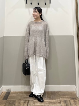 「A part by（アパートバイ）のリネンコンメッシュプルオーバー（Knitwear、グレー系）」を使った、miyuさん（レディース・154cm）の春コーディネート