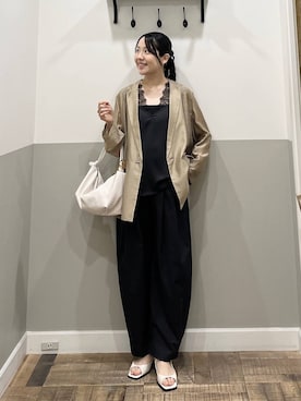 「A part by（アパートバイ）の≪追加3≫シアーWジャケット（テーラードジャケット、ベージュ系）」を使った、miyuさん（レディース・154cm）の夏コーディネート