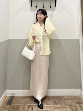 「A part by（アパートバイ）のプリーツイージータイトスカート2（Skirt、ホワイト系）」を使った、miyuさん（レディース・154cm）の春コーディネート