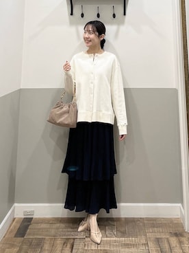 「A part by（アパートバイ）の《追加4》お気に入り1.7万人超え！ホソプリーツティアードスカート（Skirt、ブルー系）」を使った、miyuさん（レディース・154cm）の春コーディネート