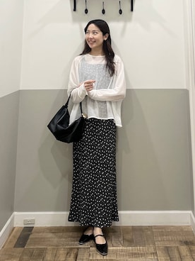 「A part by（アパートバイ）のハートモチーフバッグ（ショルダーバッグ、ブラック系）」を使った、miyuさん（レディース・154cm）の春コーディネート